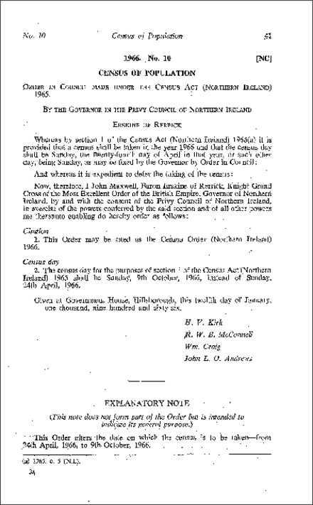 The Census Order (Northern Ireland) 1966