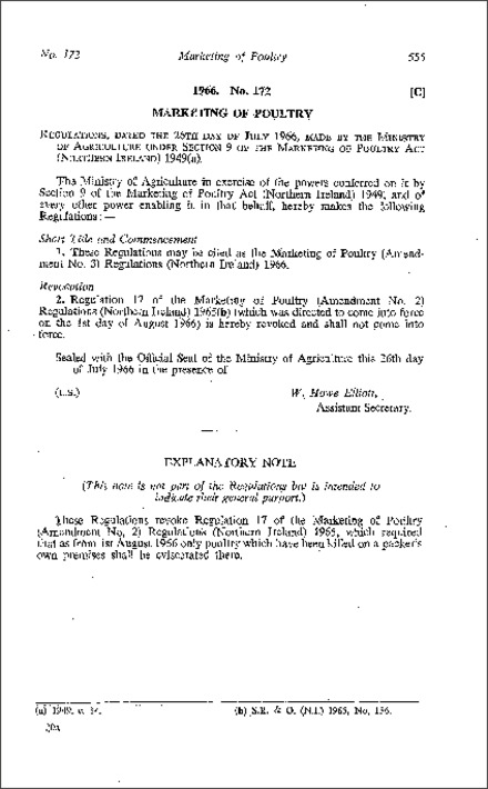 The Marketing of Poultry (Amendment No. 3) Regulations (Northern Ireland) 1966