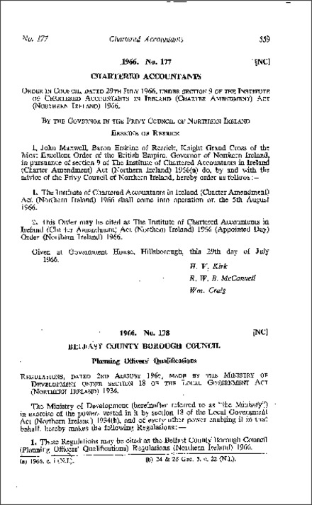 The Belfast County Borough Council (Planning Officers' Qualifications) Regulations (Northern Ireland) 1966
