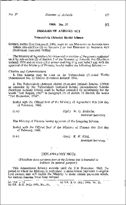 The Tuberculosis (Attested Herds) (Amendment No. 2) Scheme (Northern Ireland) 1966