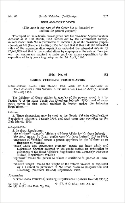 The Goods Vehicles (Certification) Regulations (Northern Ireland) 1966