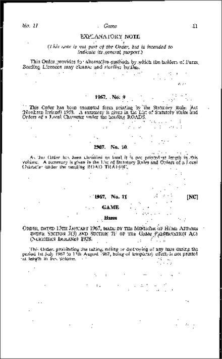 The Game Preservation (Hares) Order (Northern Ireland) 1967