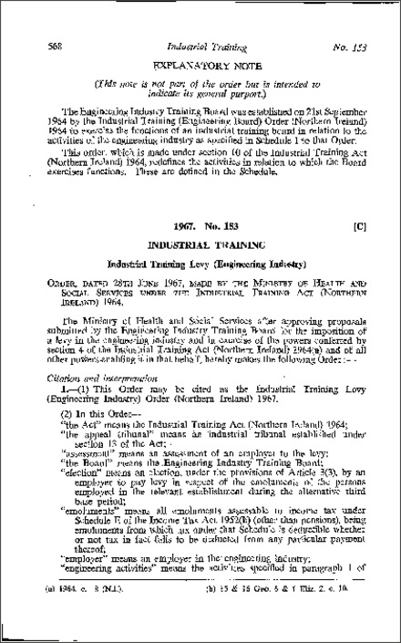 The Industrial Training Levy (Engineering Industry) Order (Northern Ireland) 1967