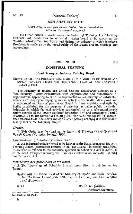The Industrial Training (Road Transport Board) Order (Northern Ireland) 1967
