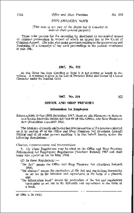 The Office and Shop Premises (Information for Employees) Regulations (Northern Ireland) 1967