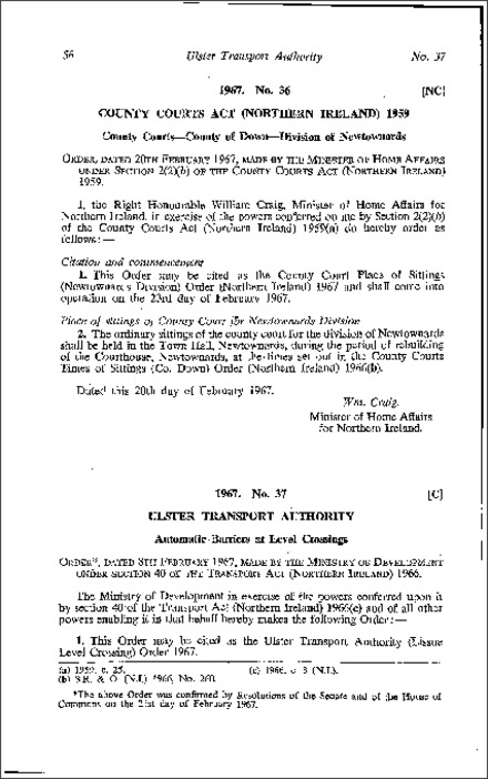 The Ulster Transport Authority (Lissue Level Crossing) Order (Northern Ireland) 1967