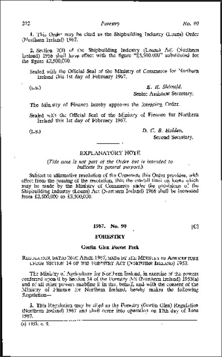 The Forestry (Gortin Glen) Regulations (Northern Ireland) 1967