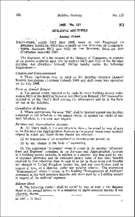 The Building Societies (Annual Return) Regulations (Northern Ireland) 1968