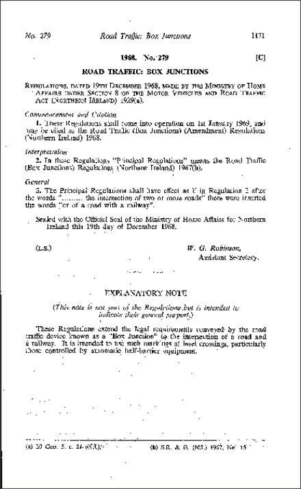 The Road Traffic (Box Junctions) (Amendment) Regulations (Northern Ireland) 1968