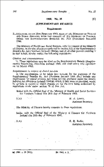 The Supplementary Benefit (Requirements) Regulations (Northern Ireland) 1968