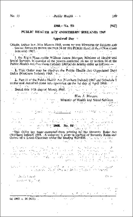The Public Health Act (Appointed Day) Order (Northern Ireland) 1968
