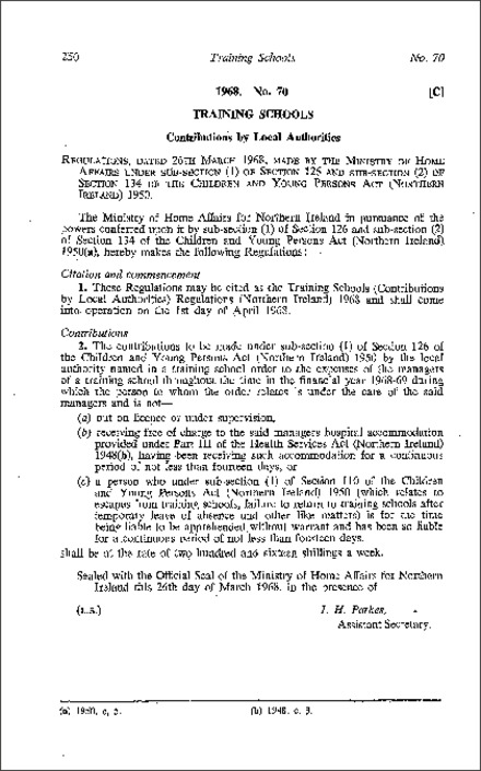 The Training Schools (Contributions by Local Authorities) Regulations (Northern Ireland) 1968