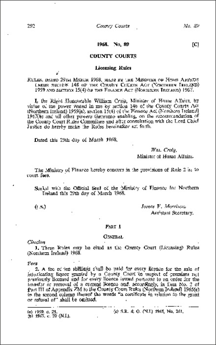 The County Court (Licensing) Rules (Northern Ireland) 1968