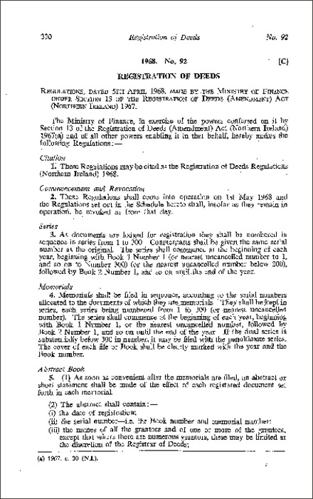 The Registration of Deeds Regulations (Northern Ireland) 1968