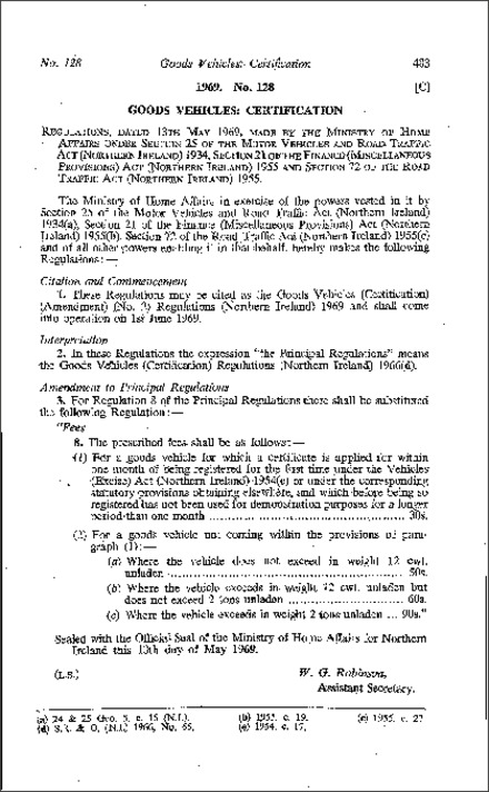 The Goods Vehicles (Certification) (Amendment) (No. 2) Regulations (Northern Ireland) 1969