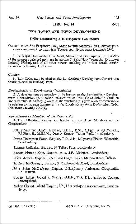 The Londonderry Development Commission Order (Northern Ireland) 1969
