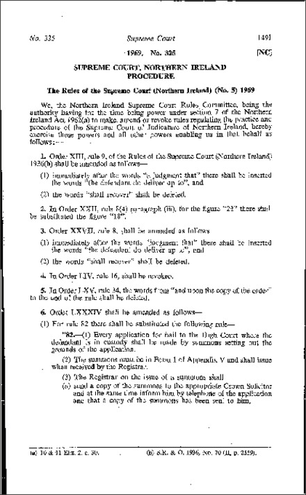 The Rules of the Supreme Court (No. 5) (Northern Ireland) 1969