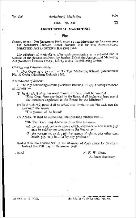 The Pigs Marketing Scheme (Amendment No. 2) Order (Northern Ireland) 1969