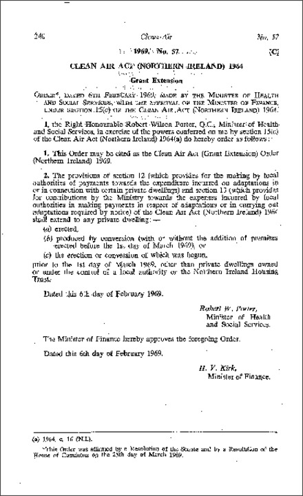 The Clean Air Act (Grant Extension) Order (Northern Ireland) 1969