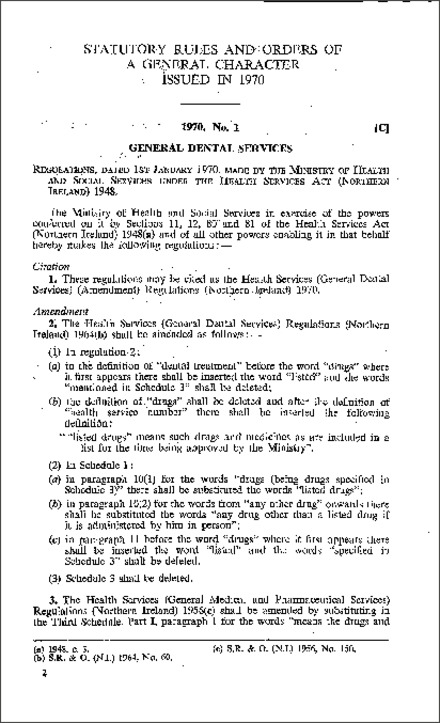 The Health Services (General Dental Services) (Amendment) Regulations (Northern Ireland) 1970