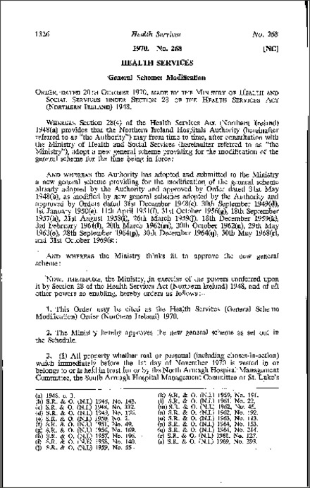 The Health Services (General Scheme Modification) Order (Northern Ireland) 1970