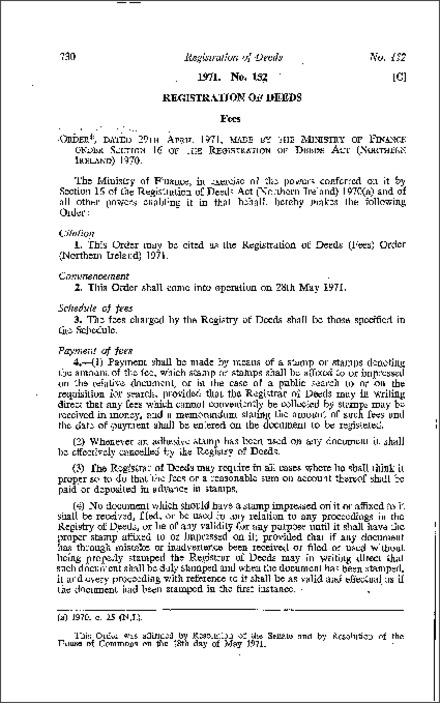 The Registration of Deeds (Fees) Order (Northern Ireland) 1971