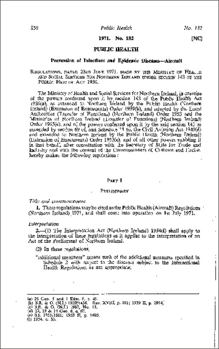 The Public Health (Aircraft) Regulations (Northern Ireland) 1971