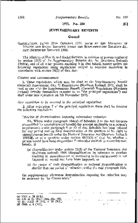 The Supplementary Benefits (General) Amendment (No. 2) Regulations (Northern Ireland) 1971