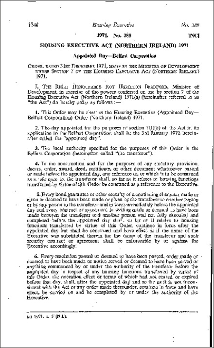 The Housing Executive (Appointed Day - Belfast Corporation) Order (Northern Ireland) 1971