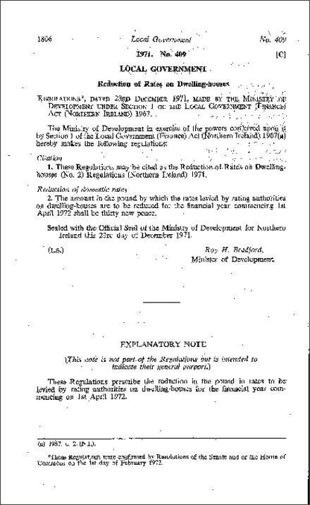 The Reduction of Rates on Dwelling-houses (No. 2) Regulations (Northern Ireland) 1971