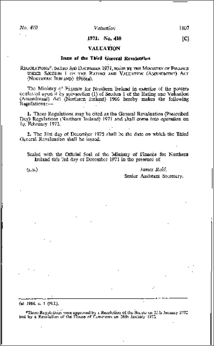 The General Revaluation (Prescribed Day) Regulations (Northern Ireland) 1971