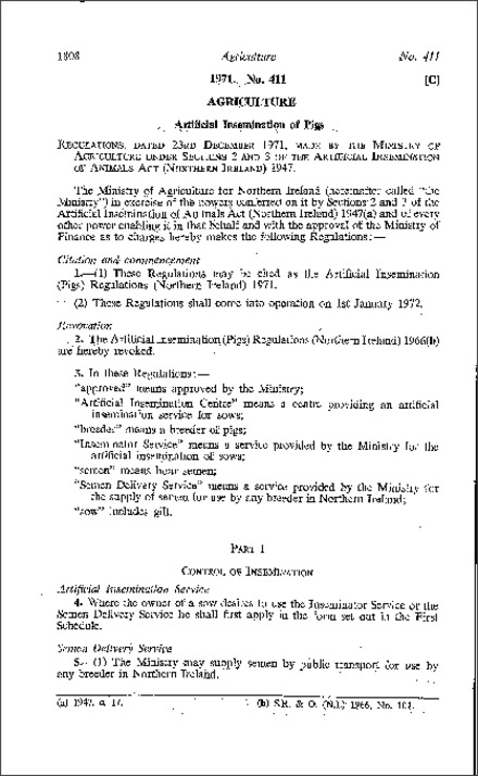 The Artificial Insemination (Pigs) Regulations (Northern Ireland) 1971