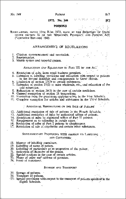 The Poisons Regulations (Northern Ireland) 1972