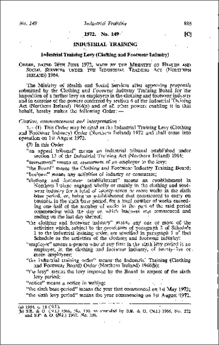 The Industrial Training Levy (Clothing and Footwear Industry) Order (Northern Ireland) 1972
