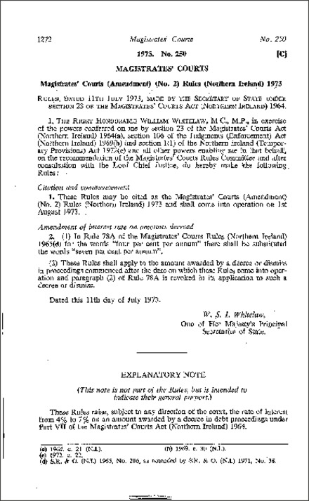 The Magistrates' Courts (Amendment) (No. 2) Rules (Northern Ireland) 1973
