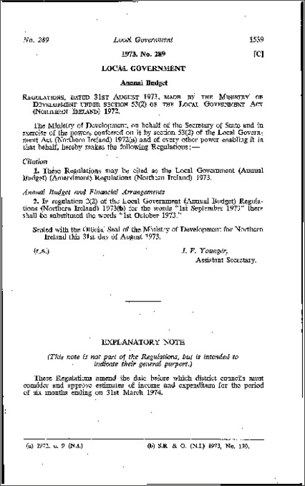 The Local Government (Annual Budget) (Amendment) Regulations (Northern Ireland) 1973