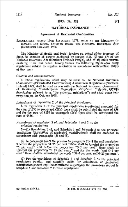 The National Insurance (Assessment of Graduated Contributions) Amendment Regulations (Northern Ireland) 1973