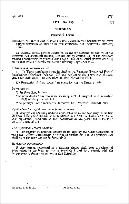 The Firearms (Prescribed Forms) Regulations (Northern Ireland) 1973