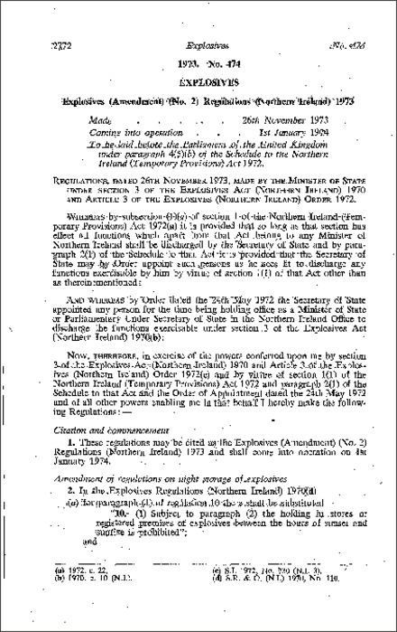 The Explosives (Amendment) (No. 2) Regulations (Northern Ireland) 1973