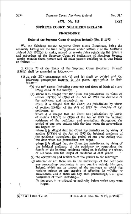 The Rules of the Supreme Court (No. 2) (Northern Ireland) 1973