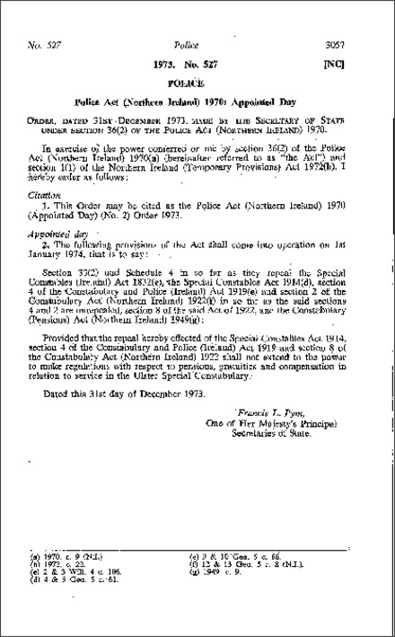 The Police Act 1970 (Appointed Day) (No. 2) Order (Northern Ireland) 1973