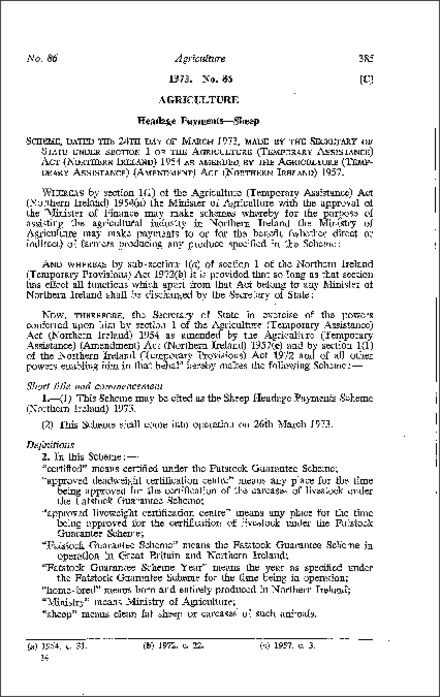 The Sheep Headage Payments Scheme (Northern Ireland) 1973