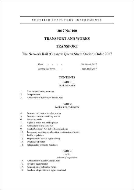 The Network Rail (Glasgow Queen Street Station) Order 2017