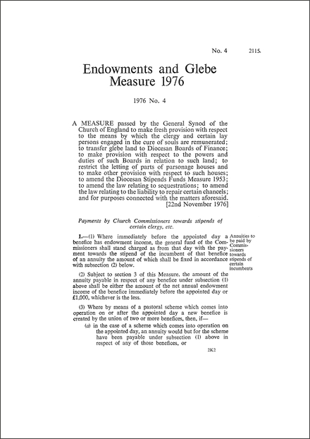 Endowments and Glebe Measure 1976