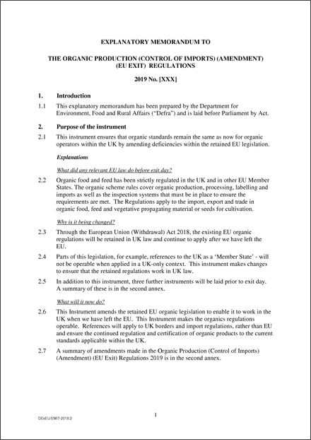 UK Explanatory Memorandum 2 (19/02/2019)