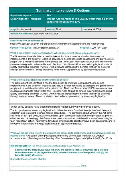 The Quality Partnership Scheme (England) Regulations 2009