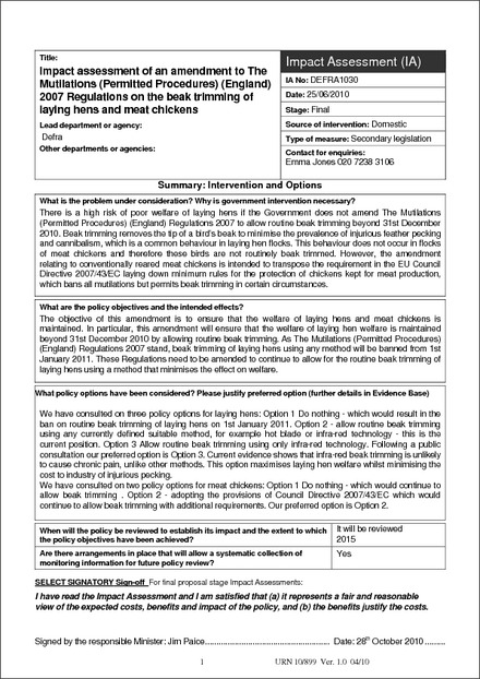 Impact Assessment to The Mutilations (Permitted Procedures) (England) (Amendment) Regulations 2010