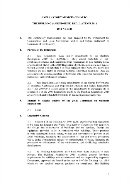 The Building (Amendment) Regulations 2011: Competent Person Schemes