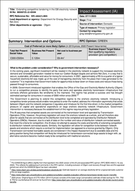 Impact Assessment to The Electricity (Designation of Delivery Bodies) (Transmission) Regulations 2023