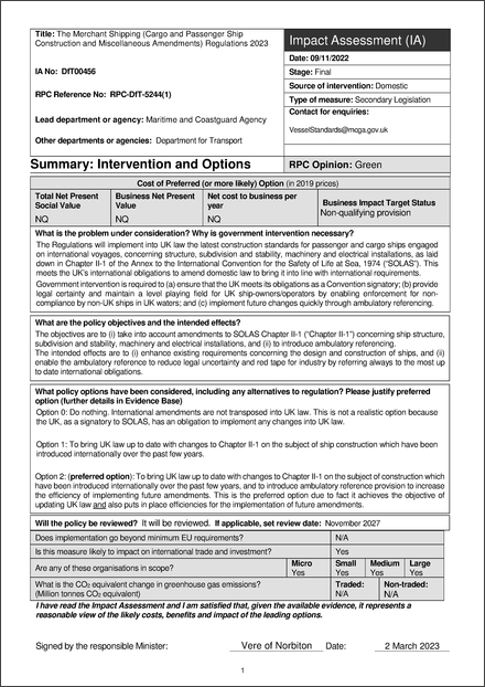 The Merchant Shipping (Cargo and Passenger Ship Construction and Miscellaneous Amendments) Regulations 2023